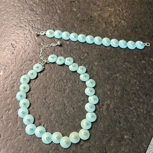 Vintage turquoise and diamond colored necklace and bracelet set